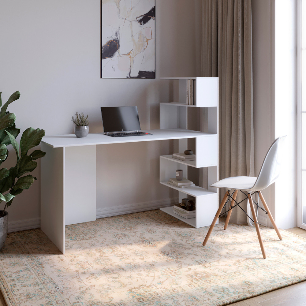 Cтіл комп'ютерний з полицями М-ЗОН Джеко 1416P правий Німфея Альба (MZN-031028), фото 1