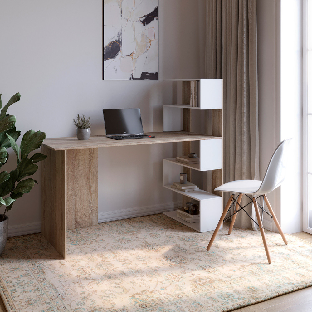 Cтіл комп'ютерний з полицями М-ЗОН Джеко 1416P правий Сонома/Німфея Альба (MZN-031029), фото 1