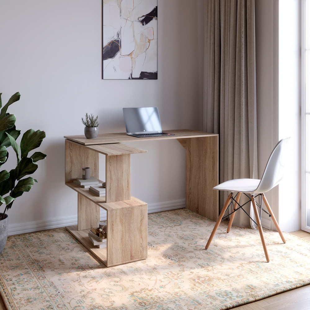 Стіл комп'ютерний поворотний з полицями М-ЗОН Джеко 1200 Сонома (MZN-031032), фото 1