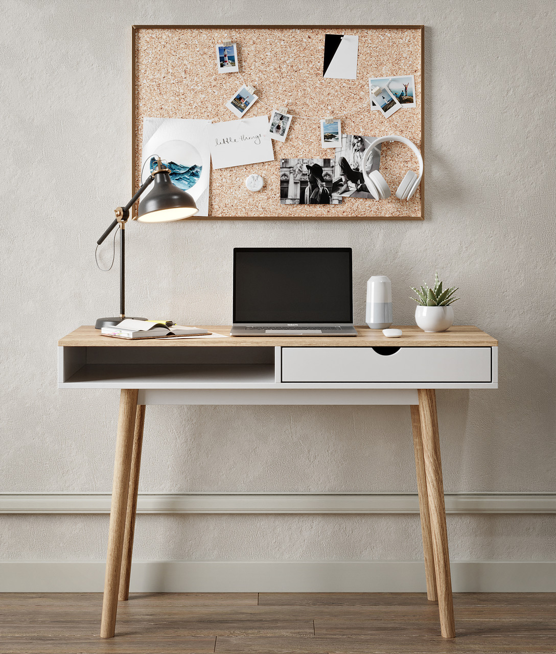 Письмовий стіл LION Сканді-1 Німфея Альба (білий)/Дуб Артизан (стільниця) (LION-041394), фото 1