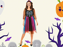 Костюм на Хелловін для дівчинки з обручем Скелет мексиканка М різнобарвний