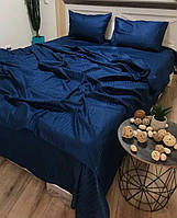 Евро комплект Постельного белья Страйп Сатин на Резинке цвет Электрик размер 180х200х25 см + 2шт наволочки