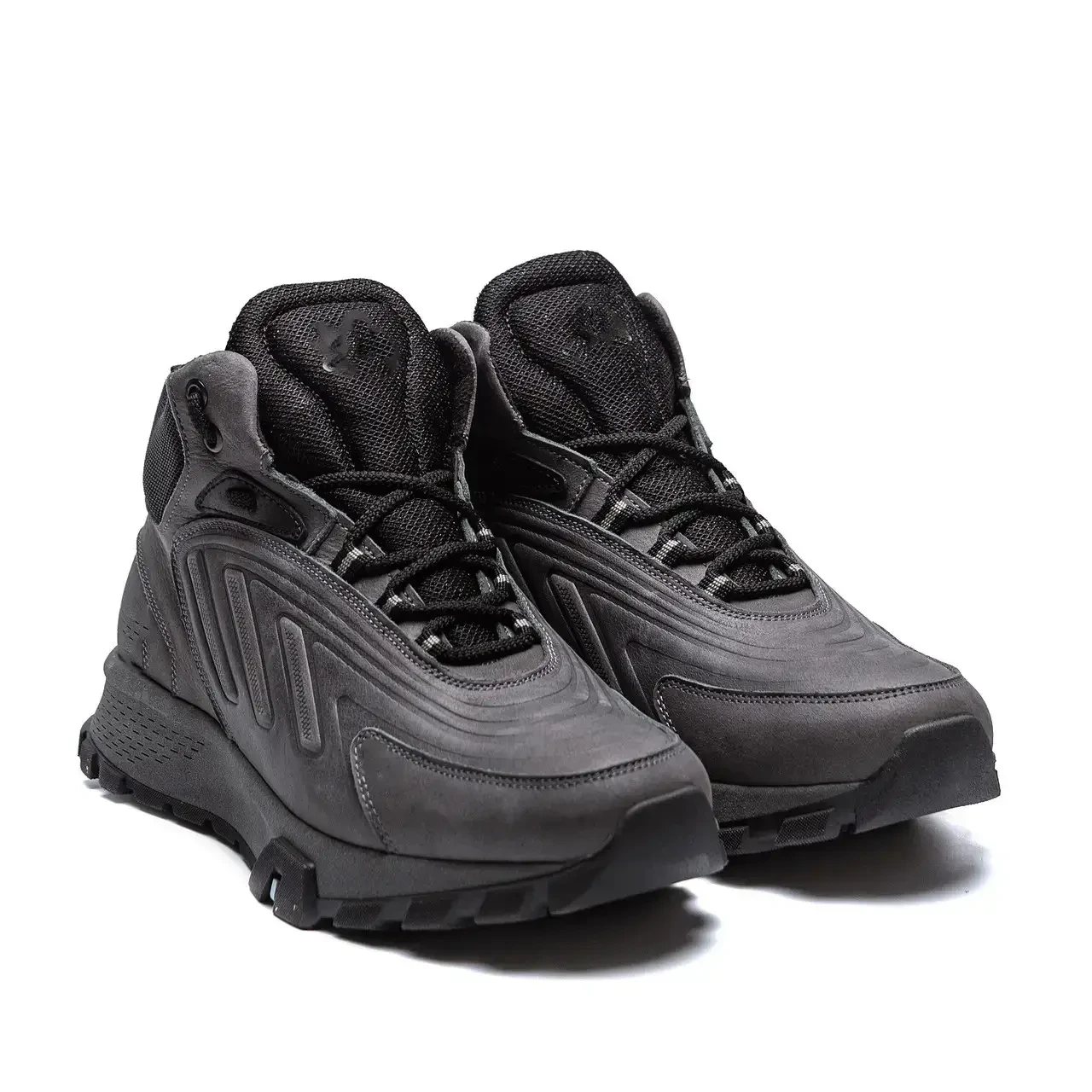 Зимові черевики сірого кольору з натуральної шкіри