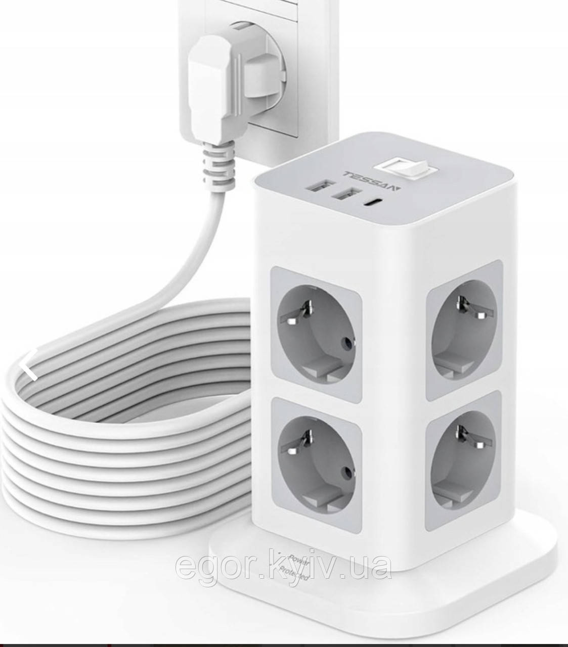 Подовжувач TESSAN Power Strip, модель TPS03-DE-C, фото 1