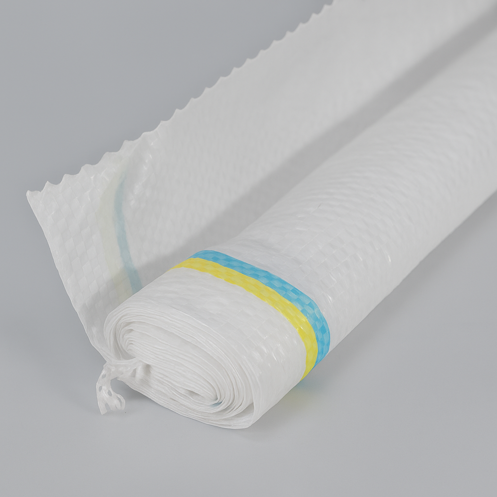 Мішок харчовий поліпропиленовий білий з жовто-блакитною смугою, 85 х 55 см, фото 1