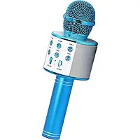 Портативний мікрофон-караоке WS-858 з вбудованою колонкою, Bluetooth-мікрофон для караоке з динаміком і підсвіткою Блакитний qwr