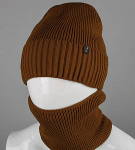 Комплект шапка-резинка з відворотом на флісі + Баф на філсі (230701), Мокко