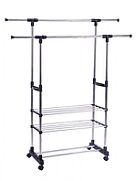 Вішалка-стійка для одягу телескопічна на коліщатках 95-165 см