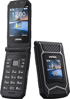 Мобільний телефон-розкладачка UNIWA X29 Black Міцний протиударний бабушкофон з великими кнопками і гучним динаміком Чорний