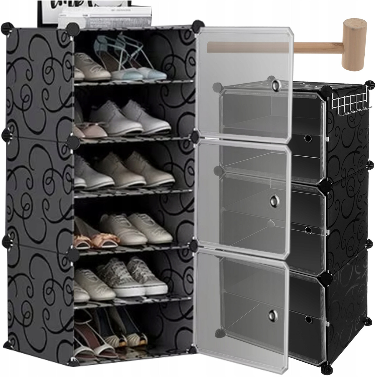 Модульна тумба‑полиця Iso Trade 11743 — 6 полок, чорно-прозора з дверцятами, фото 1