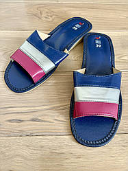 Домашні жіночі шкіряні капці синього кольору Wojcik