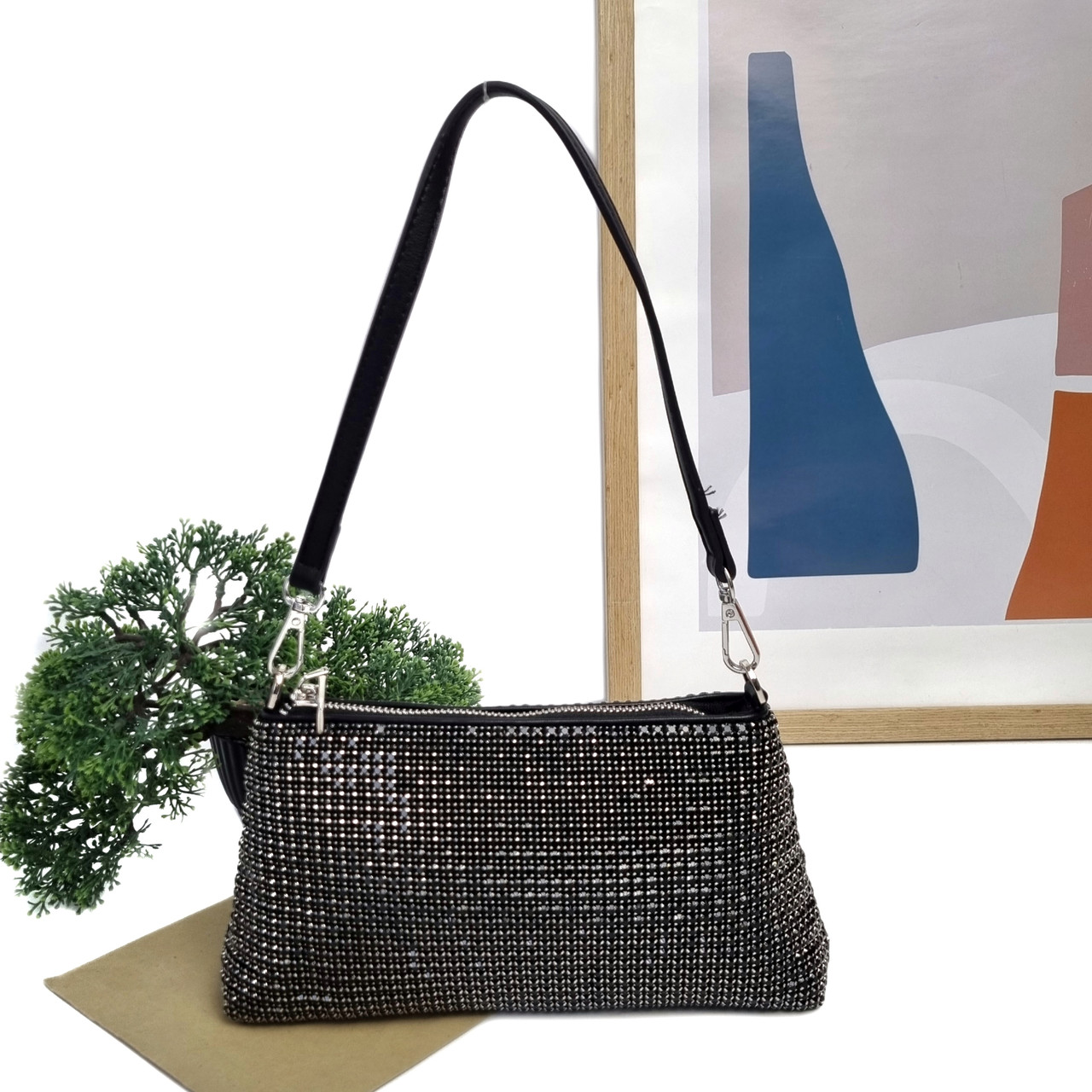 Сумка клатч на ланцюжку поліестер чорний Арт.AM-0270 black Alex Mia (54), фото 1