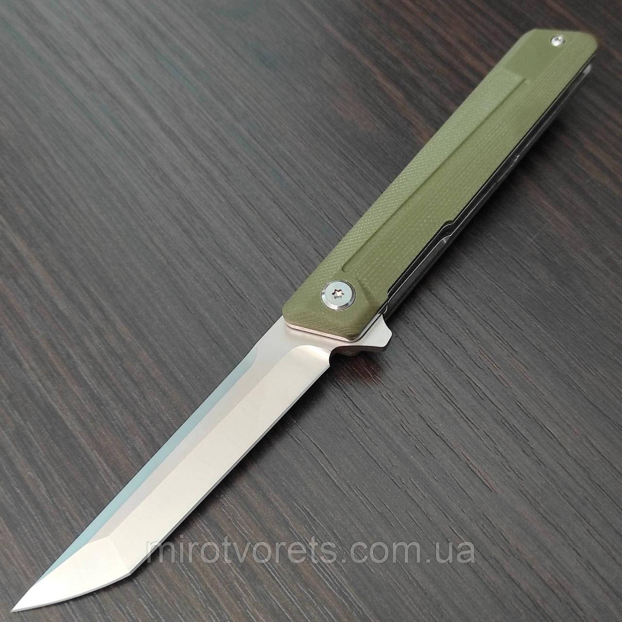 Ніж складний Tanto Green на підшипнику, сталь D2, G10 олива, фото 1