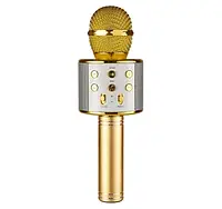 Портативний мікрофон-караоке WS-858 з вбудованою колонкою, Bluetooth-мікрофон для караоке з динаміком і підсвіткою Золотий qwr