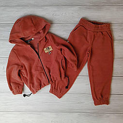 Спортивний махровий костюм кофта на змійці + штани з манжетом у малиновому кольорі у розмірі 122