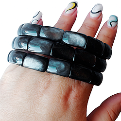 Обсидіан сріблястий браслет, 0160ТО