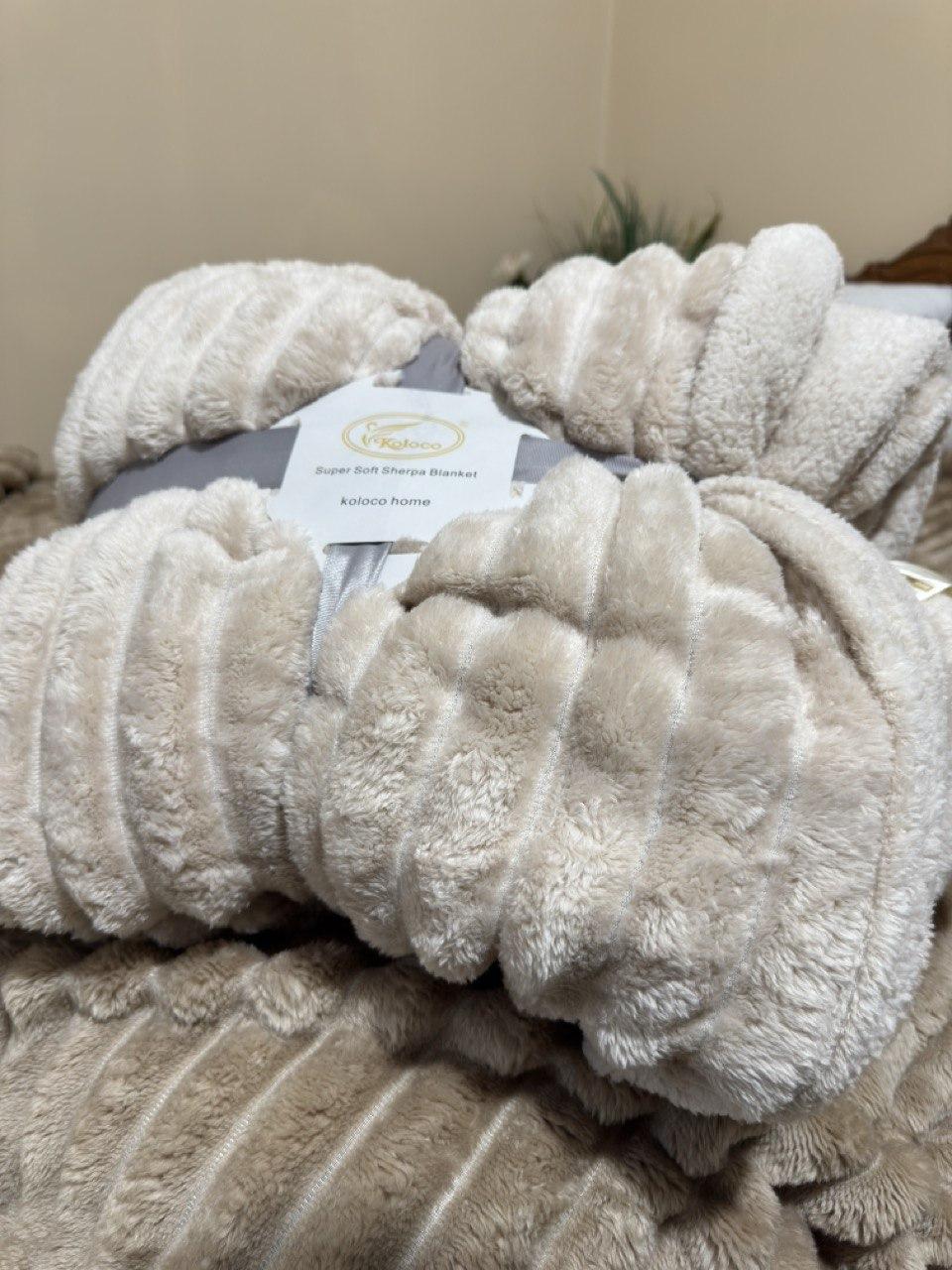 Двосторонній плед "Шарпей" на овчині 200х220 бежевий, фото 1