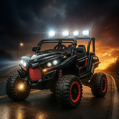 Електромобіль дитячий баггі машинка на пульті для катання на вулиці Кондиціонер 4WD Bluetooth світло звук Чорний