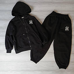 Модний спортивний костюм кофта на замку з капюшоном + штани в чорному кольорі з лотогіпом в розмірі 140 і 150