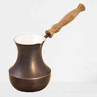 Турка для кави 500 мл ZH Патина з дерев'яною ручкою мідна цільна
