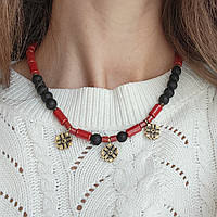 Намисто з лави, кераміки та латунних підвісок «Вечірня зоря»