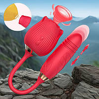 Rose Duo Pleasure — стимулятор для двойного оргазма: вакуум и телескопические движения | 10 режимов + 10 режимов | Зарядка через U