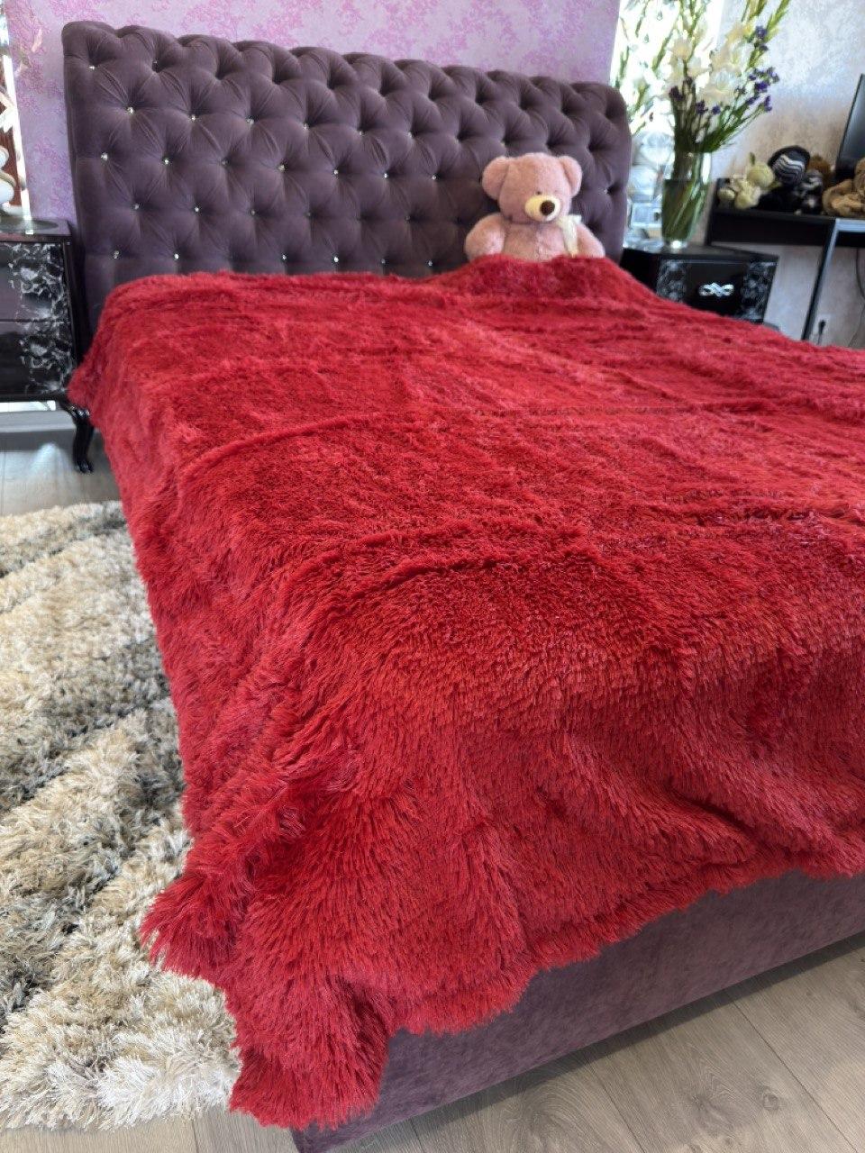 Хутряне Покривало Травичка червоне 210*230 з довгим ворсом, фото 1