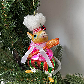 Ялинкова ретро прикраса зі скла Мишеня - пекар 15см