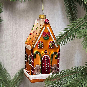 Ялинкова ретро прикраса зі скла Пряниковий будиночок 14см