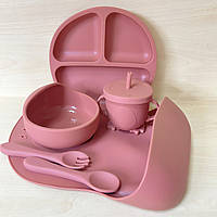 Набір дитячого посуду із силікону RNSH img_e7694 темно-рожевий ПЕРЕРЕМІУМ якість
