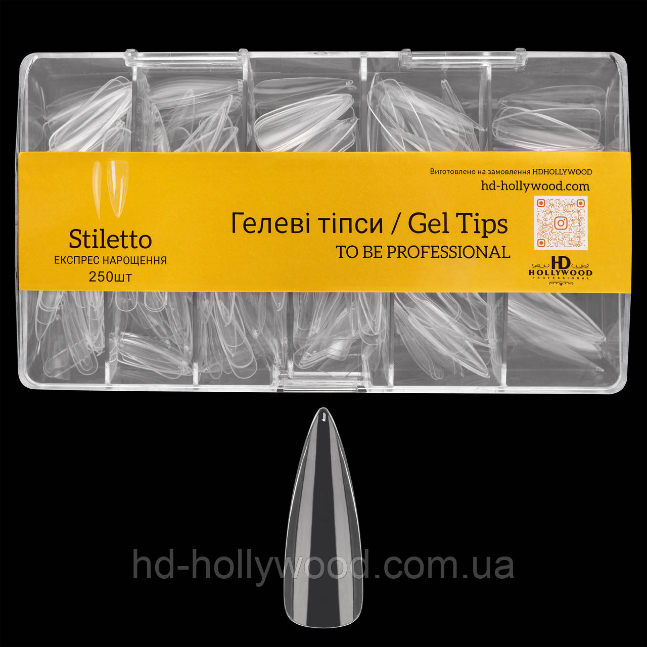 Гелеві тіпси для нарощення нігтів Стілет/Stilleto, 250 шт/уп (Якість Premium), фото 1