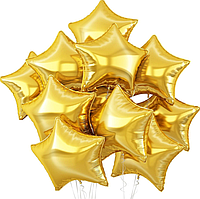 Зірки фольговані набір 10 шт Золотий блиск кулі повітряні 45 см 18" стрічка і каплі-клей