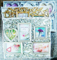 Фоторамка колаж(мульти рамка) із серцем та візерунком 5 фото (10х15-3,10х10-2) шампань/золото/срібло.HS162