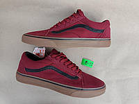 СКИДКА 44 р Кеди Vans Old Skool WineRed/GREY чоловічі кросівки Бордо на рудій підошві чоловічок жіночі унісекс
