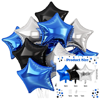 Зірки фольговані набір 10 шт Нічний феєрверк кулі повітряні 45 см 18" стрічка і каплі-клей