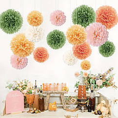 Набір декору в Бохо стилі Помпони пастельний мікс, 16  шт