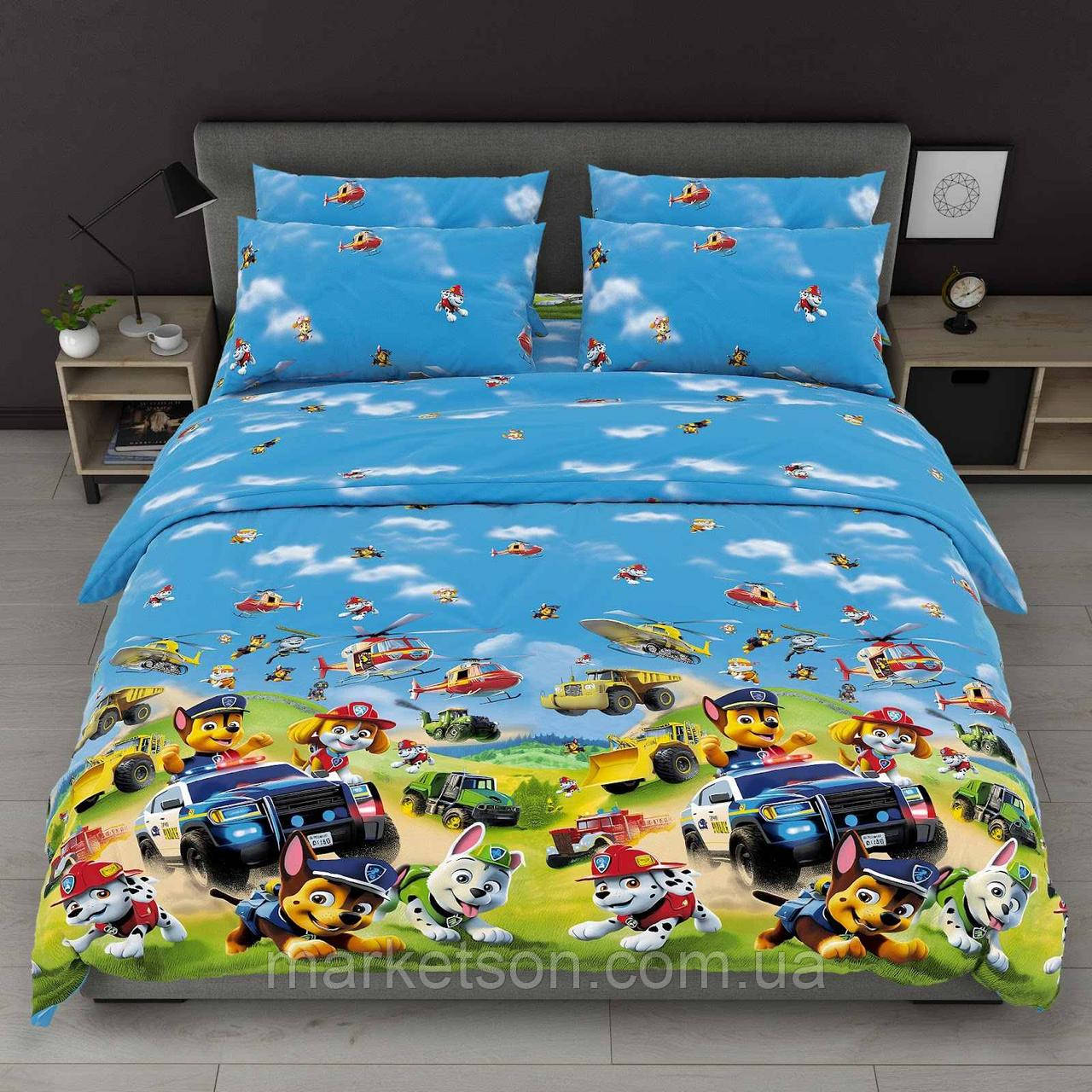 Дитяча полуторна постільна білизна бавовна Щенячий Патруль