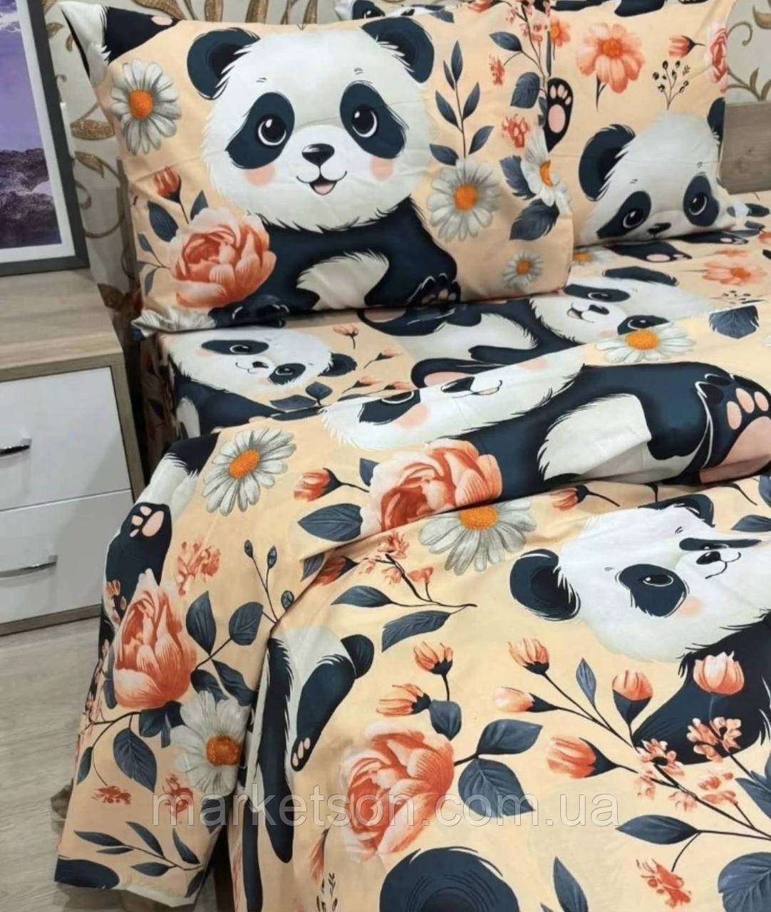 Дитяча полуторна постільна білизна бавовна Панди