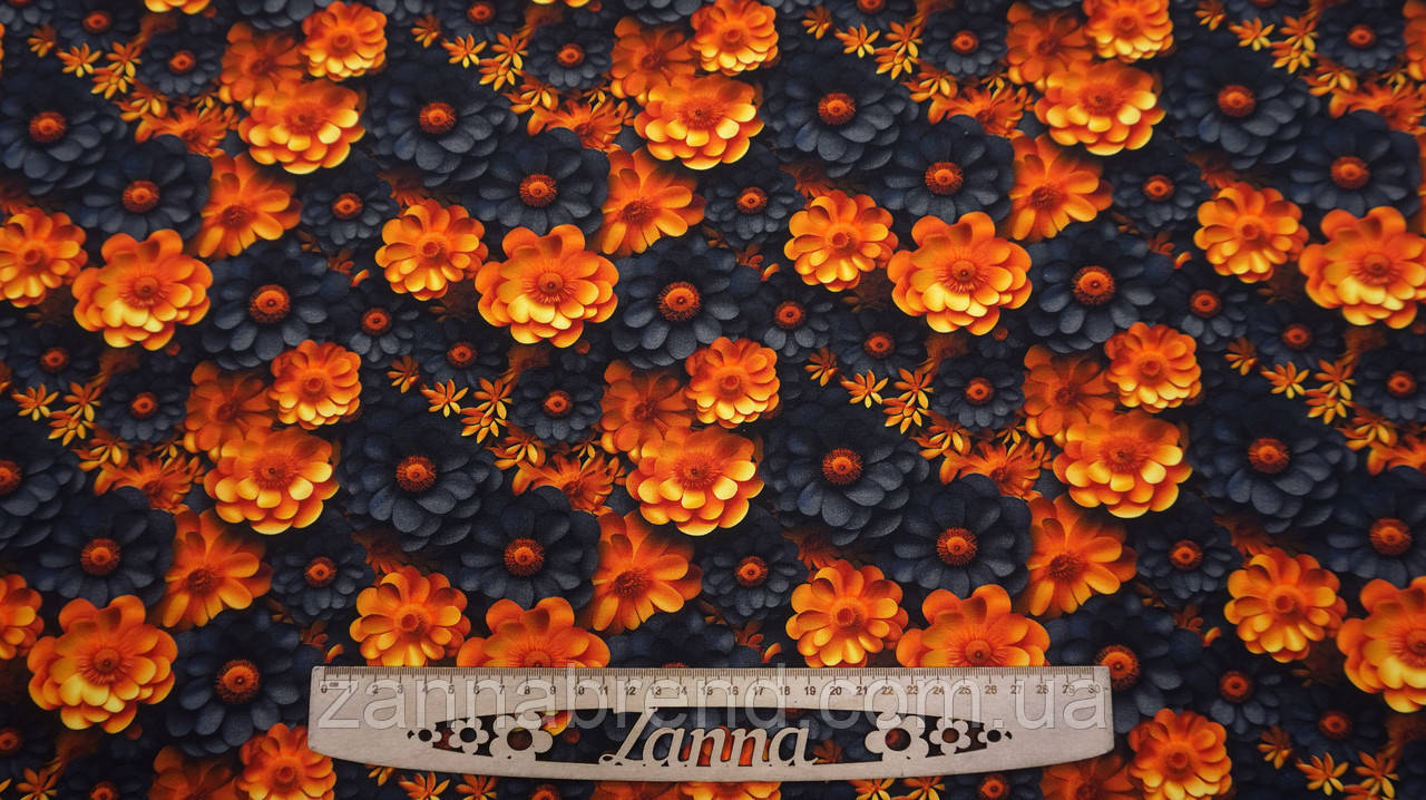 Футер Двонитка колір помаранчево-сірий "Вогняні квіти" (Туреччина), фото 1