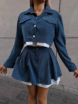 Костюм жіночий трендовий з вельвета піджак і спідниця у кольорах (Норма)