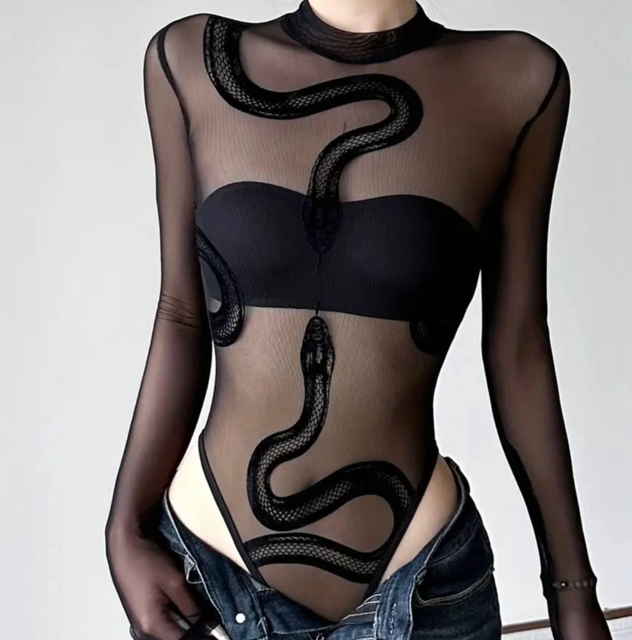 Боді із сітки з малюнком змії 9838, фото 1