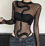 Боді із сітки з малюнком змії 9838, фото 3