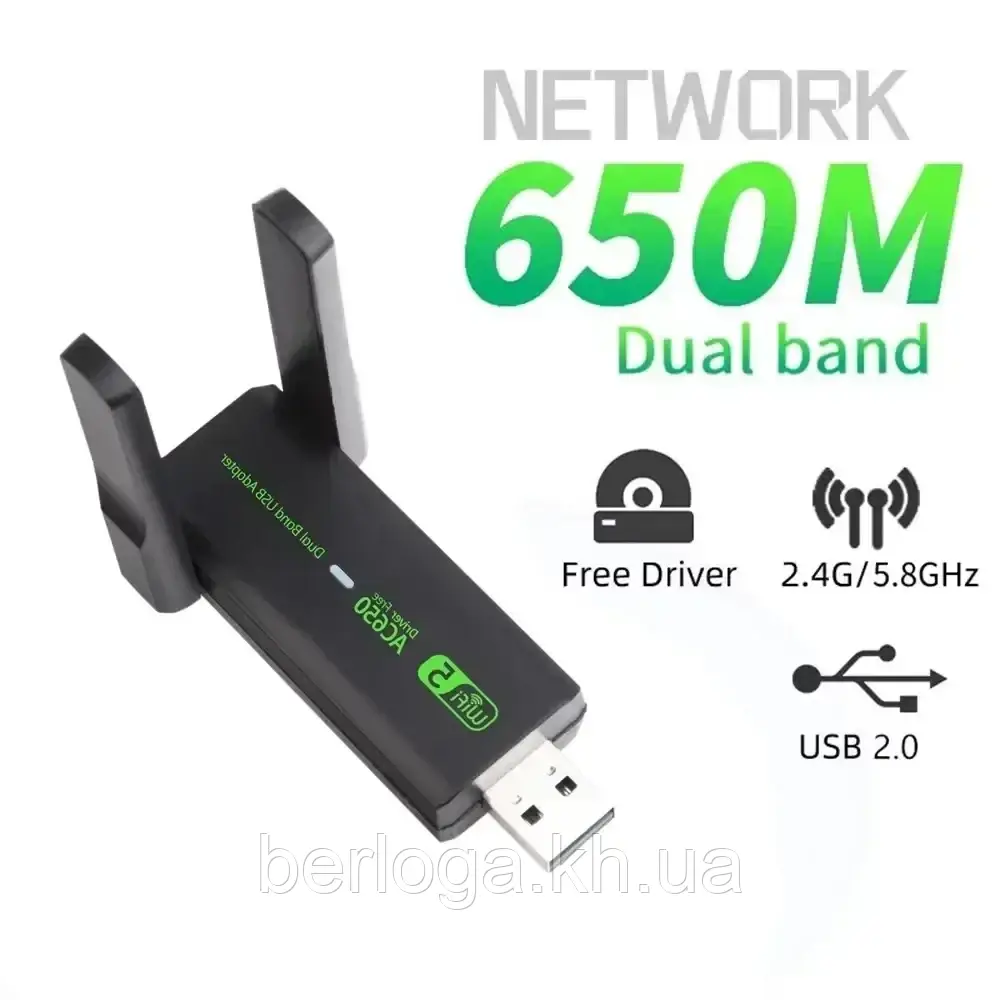 USB Wi-Fi -адаптер ICANING  650 Мбит/с, двохдіапазоний приймач, фото 1