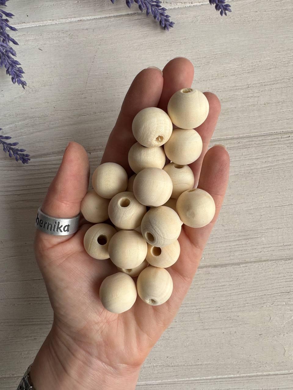 Намистини дерев'яні круглі 18 мм , натуральний колір 500 грамів