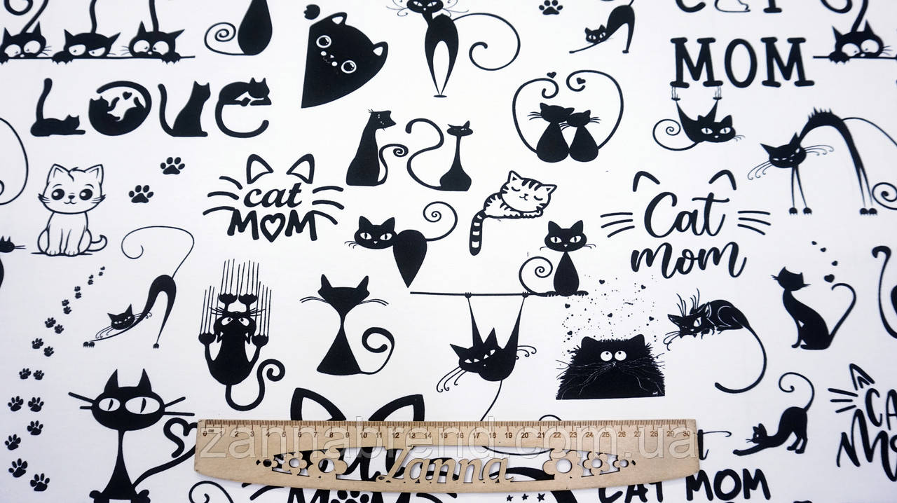 Футер Двонитка колір білий "Котячі пустощі" (Туреччина), фото 1