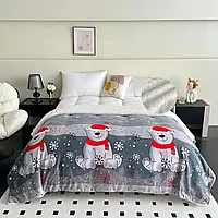 Теплий м'який плед - покривало Новорічне на овчині Євро розмір 200x220 см  + Подарункова сумка