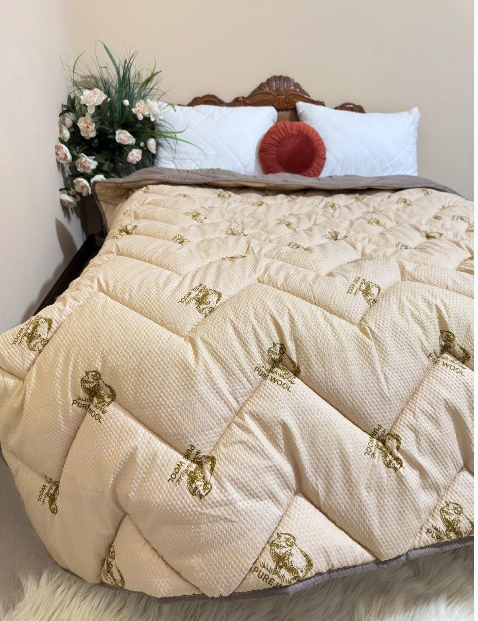 Одеяло на овчине теплое зимнее двусторонее "Purewool" в ткани жатка 145х210 см, фото 1