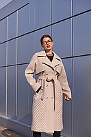 Жіноче пальто демісезонне в оригінальному комбінованому дизайні ПВ-305.