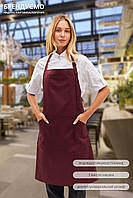 Фартух Lux Form Стандарт з нагрудником водовідштовхувальний для повара офіціанта бармена перукаря бордовий