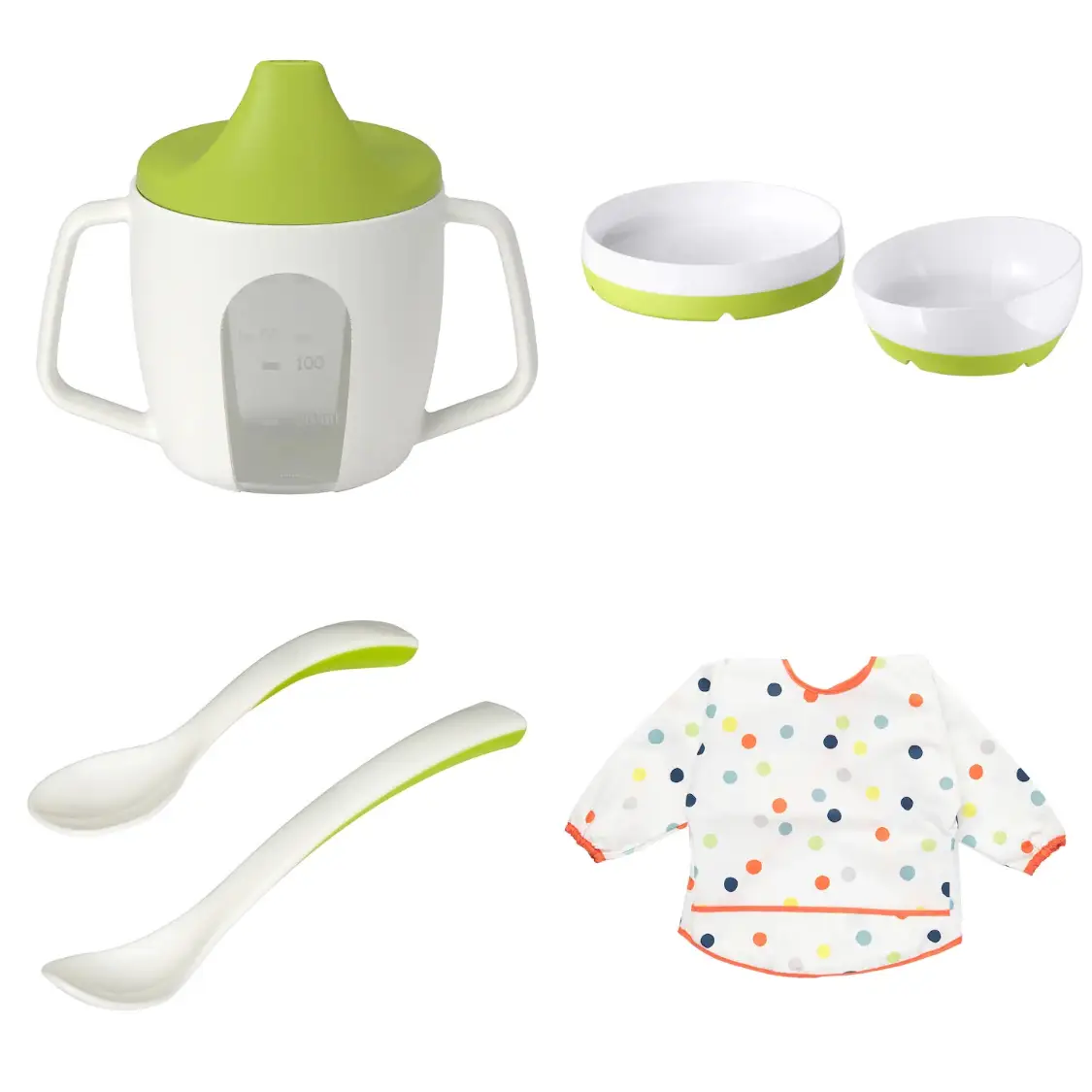Дитячий набір пластикового посуду IKEA BÖRJA чашка нагрудник тарілка миска ложки для годування малюків ІКЕА, фото 1
